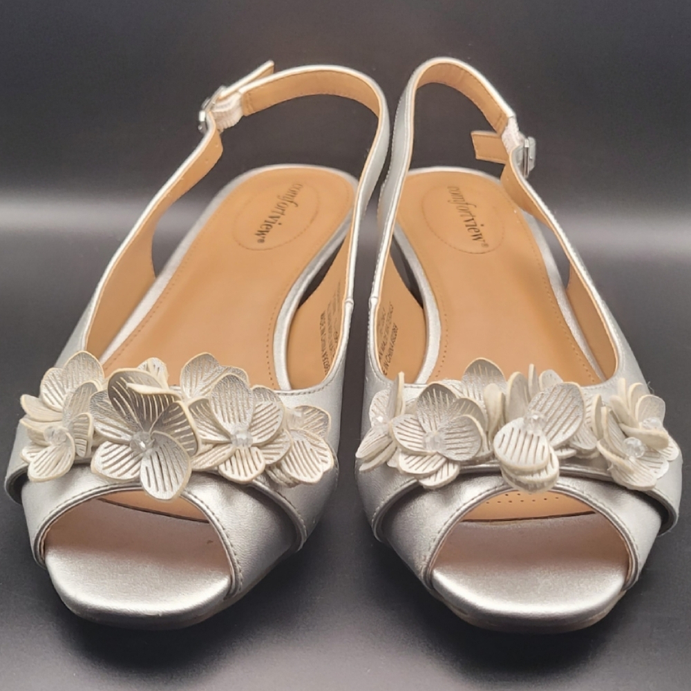 Comfortview The Rider Slingback Sandals Silver Womens 9.5WW Floral Embellishment - Picture 6 of 11